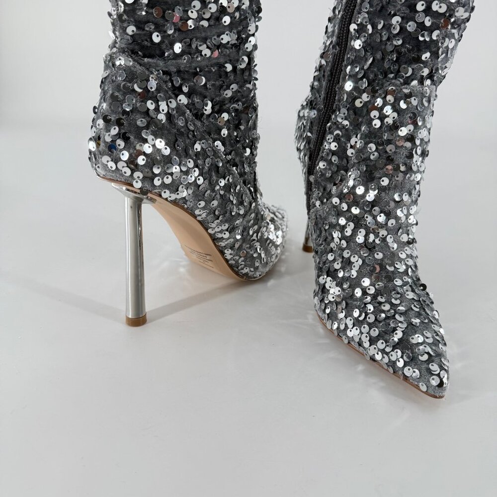 Steve Madden Silver Sequin Over-The-Knee Pointed Toe Stiletto Heel Boots Size 7 - Picture 12 of 15